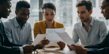 Diverse individuals reviewing healthcare documents, symbolizing the impact of new federal guidelines on 2025 healthcare choices.