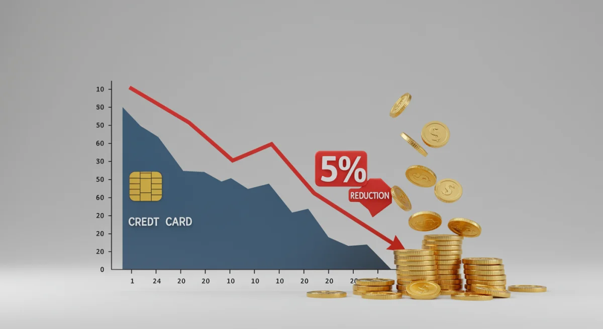 Graph showing credit card balance reduction with 5% interest cut