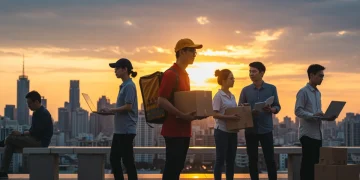 Diverse individuals thriving in the flexible gig economy, representing various independent work roles.