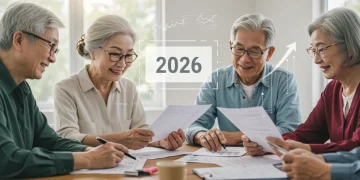 Seniors review financial documents, illustrating 2026 Social Security COLA impact on retirement planning.