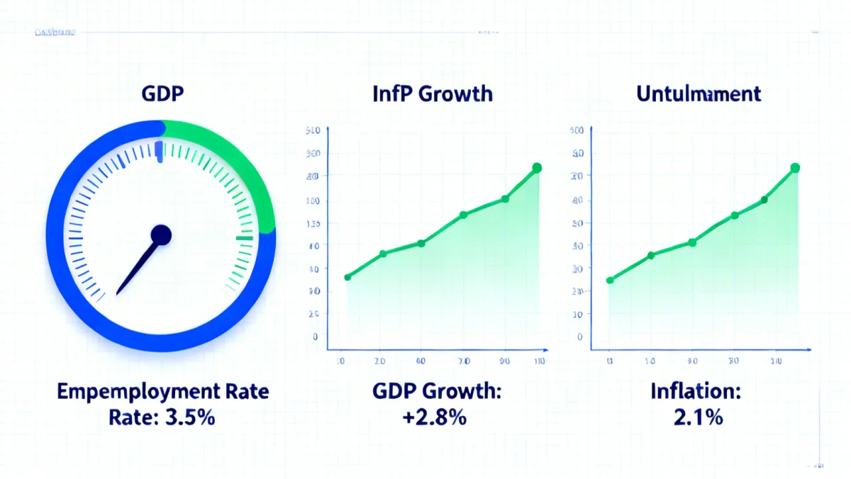 Economic indicators dashboard showing stable unemployment and positive growth