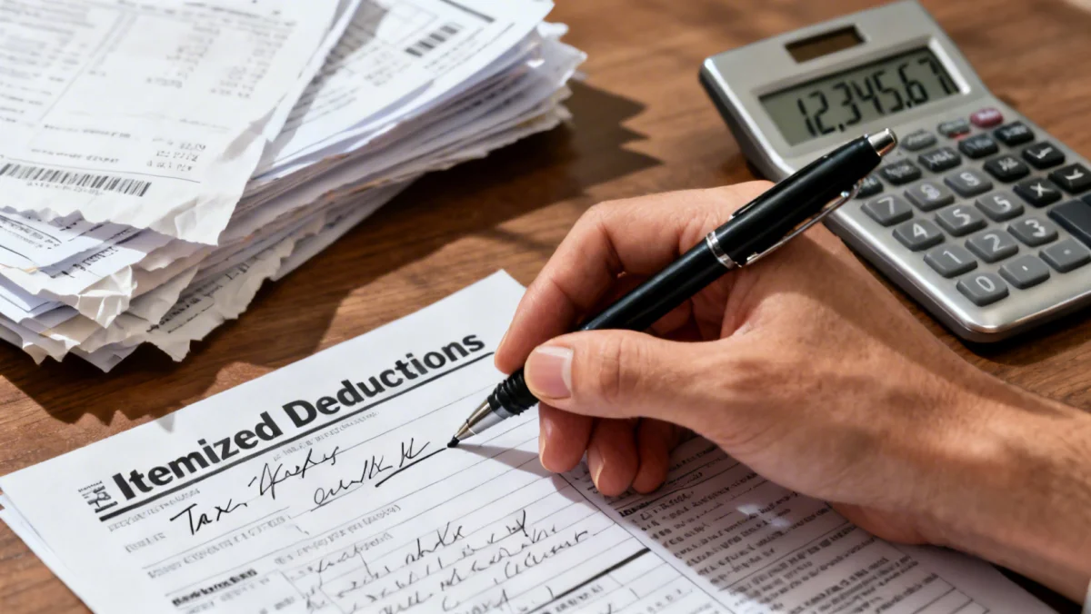 Hand highlighting a key deduction on a US tax form for 2026