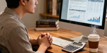Person reviewing tax documents on a computer for 2026 tax planning