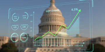 Digital dashboard with economic indicators and growth charts, representing the 2026 US economic outlook.