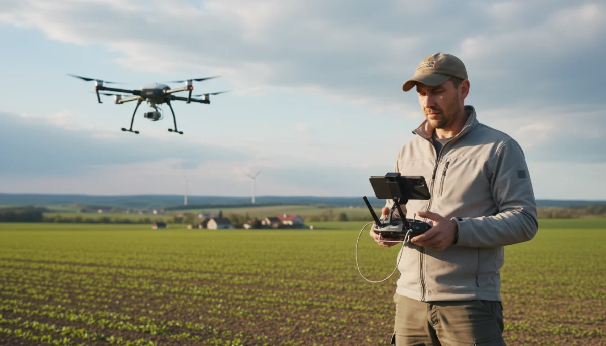 Drone pilot operating a remote control, ensuring compliance with new regulations.