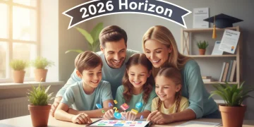 Smiling family reviewing federal education grant information on a tablet, symbolizing tuition savings