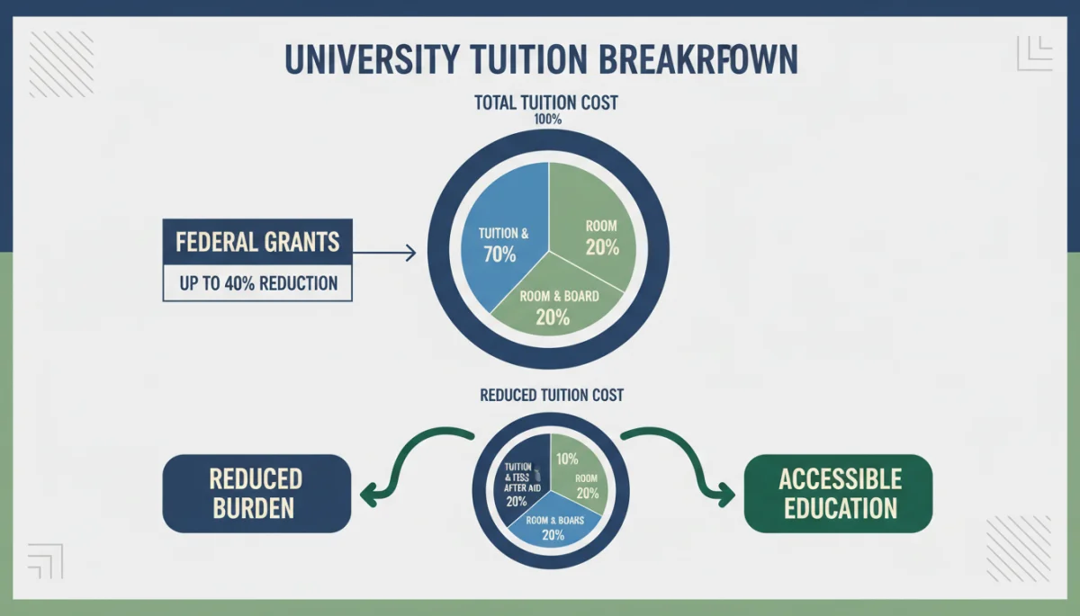 Infographic illustrating tuition cost reduction with federal grants