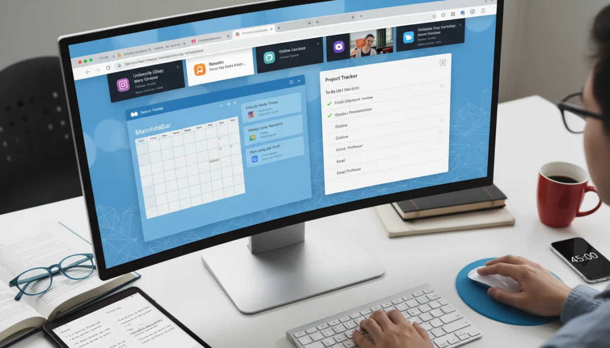 Student organizing digital workspace for effective online learning