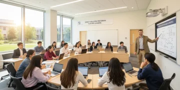 High school students engaging in a college classroom setting for early college programs.