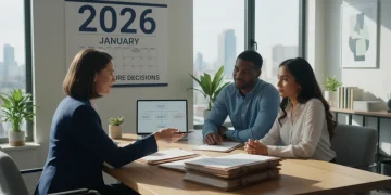 Financial advisor discussing estate planning documents with a couple for 2026