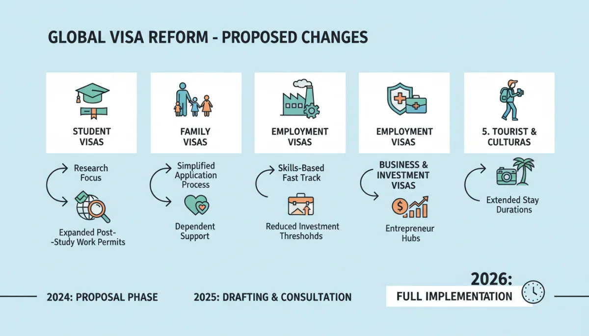Visual summary of the five key visa categories affected by 2026 revisions.