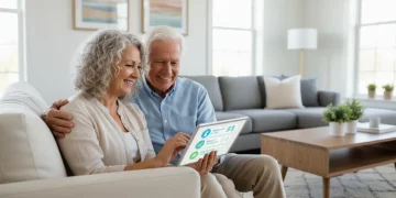 Senior couple researching enhanced Medicare benefits 2026 on a tablet